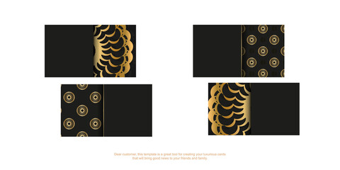 Black business card with golden vintage ornament