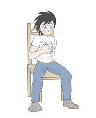 Boy sit in chair hand draw