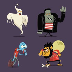flat design vector illustration halloween character collection