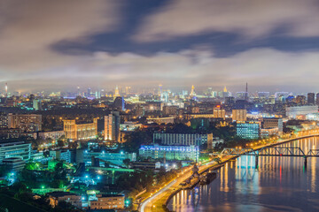 Aerial city view at evening time. Moscow.