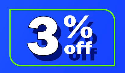 Sale tag 3 percent off - blue - for promotion offers and discounts