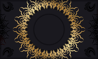 Black color banner template with gold luxury ornament