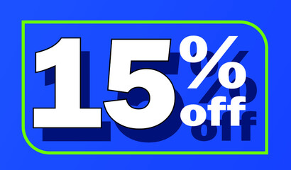 Sale tag 15 percent off - blue - for promotion offers and discounts