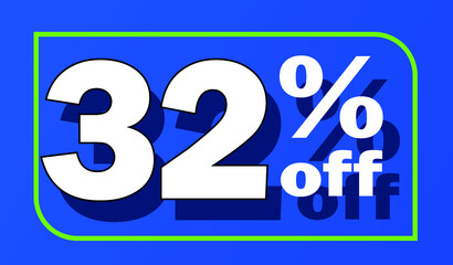 Sale tag 32 percent off - blue - for promotion offers and discounts