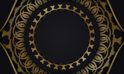 Black color banner template with golden greek pattern