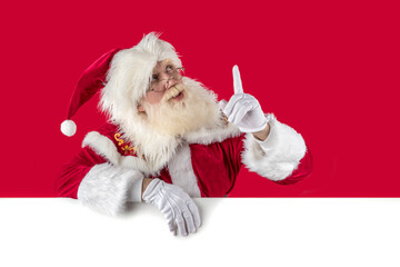 Emotional senior male model old man with a natural white beard Father Christmas