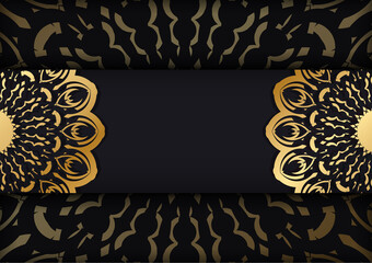 Black color banner template with golden indian ornament. For your design