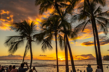 Waikiki beach sunset in Hawaii