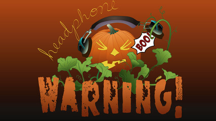 Headphone Warning for spooky Halloween streams and vods, Jack-o-lantern reacting to a sudden yelp!