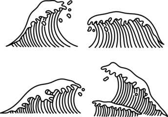 Big Waves Hand Drawn Cartoon Vector Set Wave Ocean