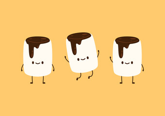Marshmallow character design. Marshmallow and Chocolate vector. Chocolate on white Marshmallow.