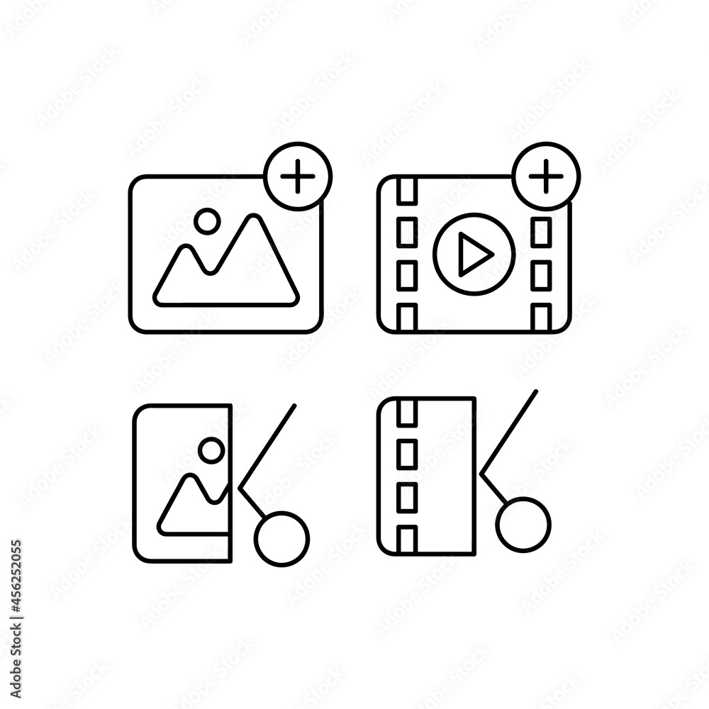 Poster image and video line icon design collection isolated on white background