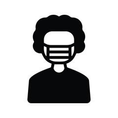 covid-19, man, mask icon. Black vector graphics.