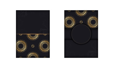 Fototapeta na wymiar Black color flyer template with gold luxury ornament