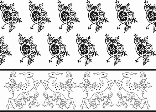 Decorative Vintage Swirl Floral Silhouette Design Royalty Free Cliparts, Stock Illustration with seamless border