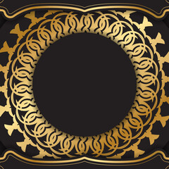 Black color flyer template with golden indian ornament
