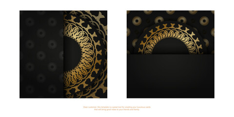 Black color flyer template with golden vintage pattern