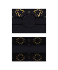 Black color flyer with gold mandala pattern