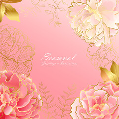 Light pink peony flowers square card © Xenia Snowstorm