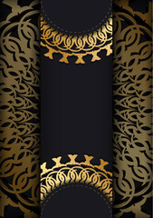 Black color greeting card template with golden abstract ornament
