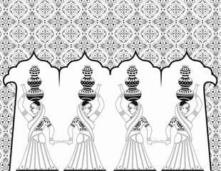 Tribal Pattern women Paisley design, Royalty Free Cliparts, Stock Illustration with seamless border