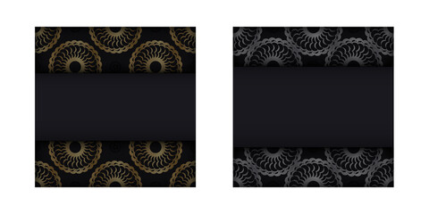 Black color greeting flyer with gold mandala pattern