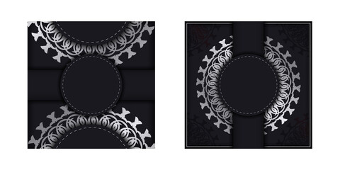 Black Greeting Brochure Template with Greek Pattern