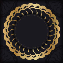 Black greeting card with golden indian ornament
