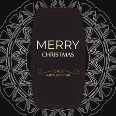 Black Merry Christmas and Happy New Year flyer template with white pattern.