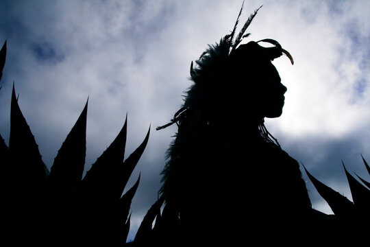 silhouette of an Indigenous Indian dancers.