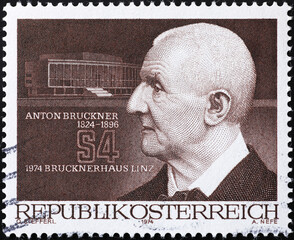 Anton Bruckner portrait on austrian postage stamp