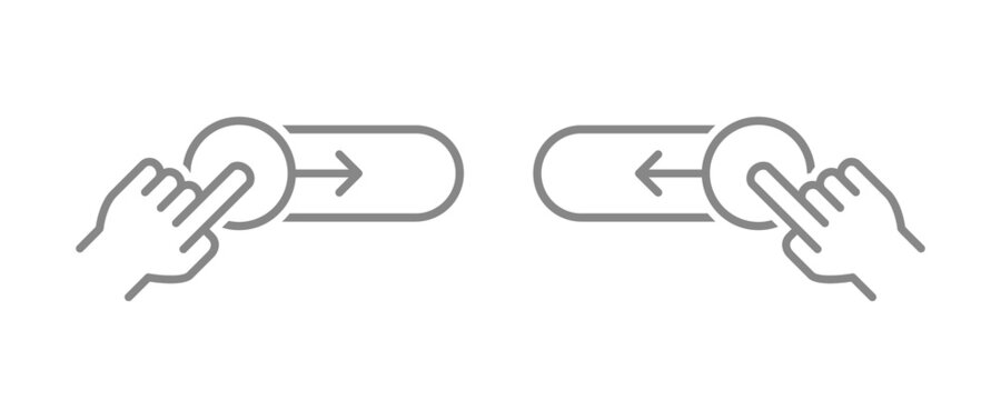 Set Of Left, Right Phone Swipe Gestures. On, Off Toggle Sliders. Lock And Unlock Progress Bar Line Icons.