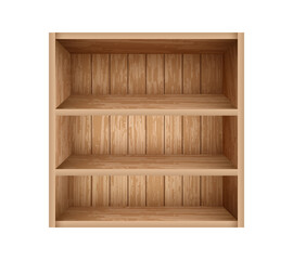 Obraz na płótnie Canvas Realistic bookshelf made of wooden boards. Empty bookshelf mockup template. Old wooden shelves for library, office and school interior design.