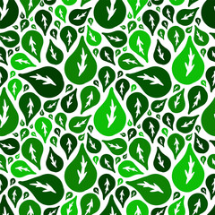 seamless vector pattern of green tree leaves on a separate white background