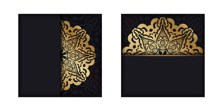 Dark color card with golden vintage ornament