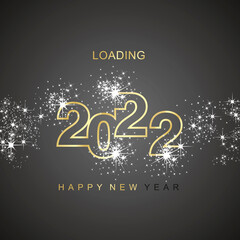 Fototapeta na wymiar Happy New Year 2022 loading light spark firework gold white black vector logo icon