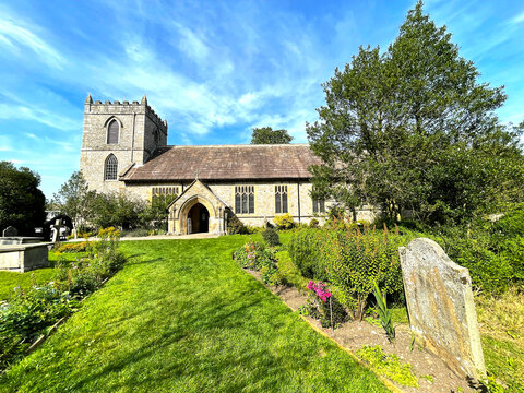 An old stone built church, in the Yorkshire Dales village of, Kettlewell, Skipton, UK