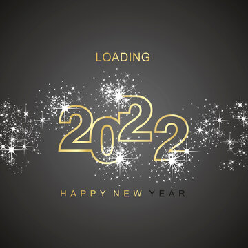 Happy New Year 2022 loading light spark firework gold white black vector logo icon