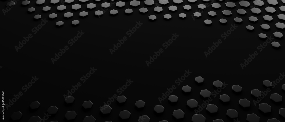 Poster black 3d background. abstract hexagonal geometric with copyspace