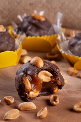 A type of brigadeiro called Charge, with dulce de leche and peanuts. Party candy.