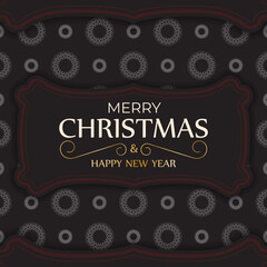 Flyer Merry Christmas and Happy New Year in black with white pattern.