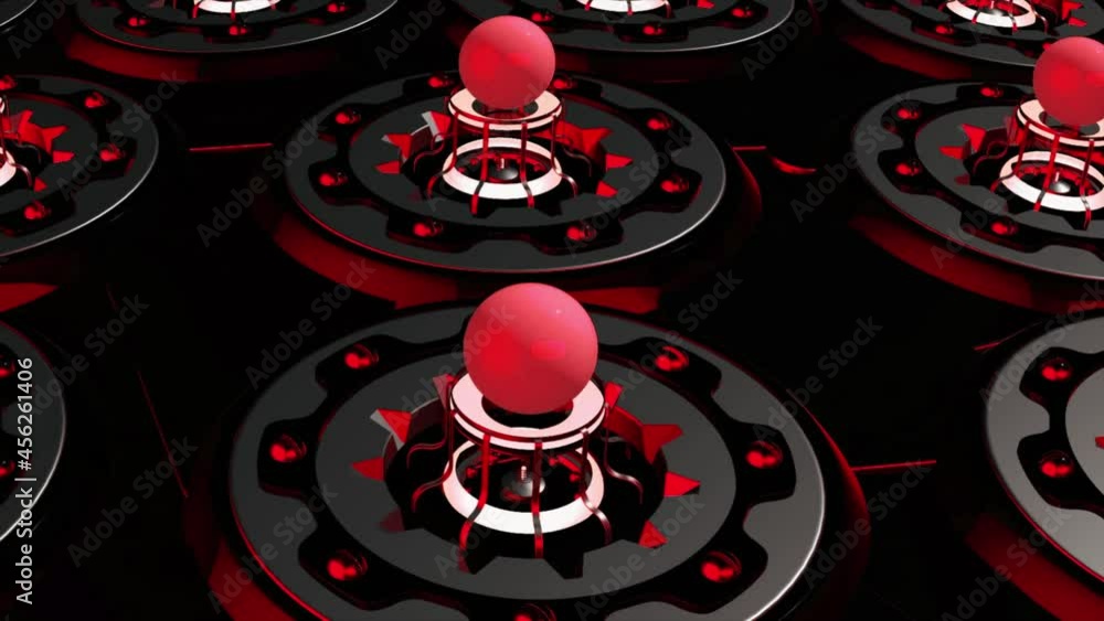 Poster abstract rows of spinning details of a red color, seamless loop. motion. rotating parts of a futuris