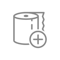 Toilet paper with plus line icon. Paper roll, quality products, high marks, satisfied user,