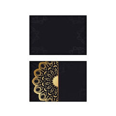 Greeting flyer template in black with gold Indian pattern