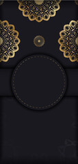Greeting flyer template in black with gold vintage ornament