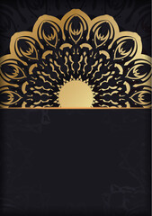 Greeting flyer template in black with golden greek ornaments. For your design