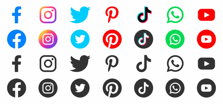 Round social media icons or social network logos flat vector icon set collection for apps and websites