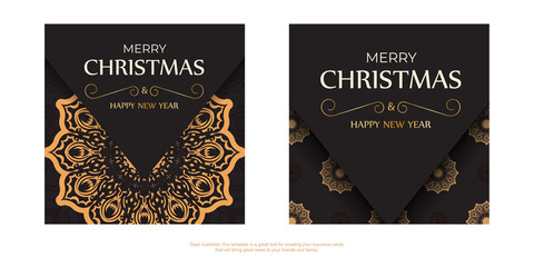 Greeting poster Happy New Year and Merry Christmas white color with winter ornament.