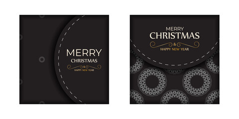 Happy New Year and Merry Christmas flyer in black with white pattern.