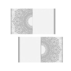 Invitation card design with space for your text and patterns. White color postcard design with black mandala ornament.
